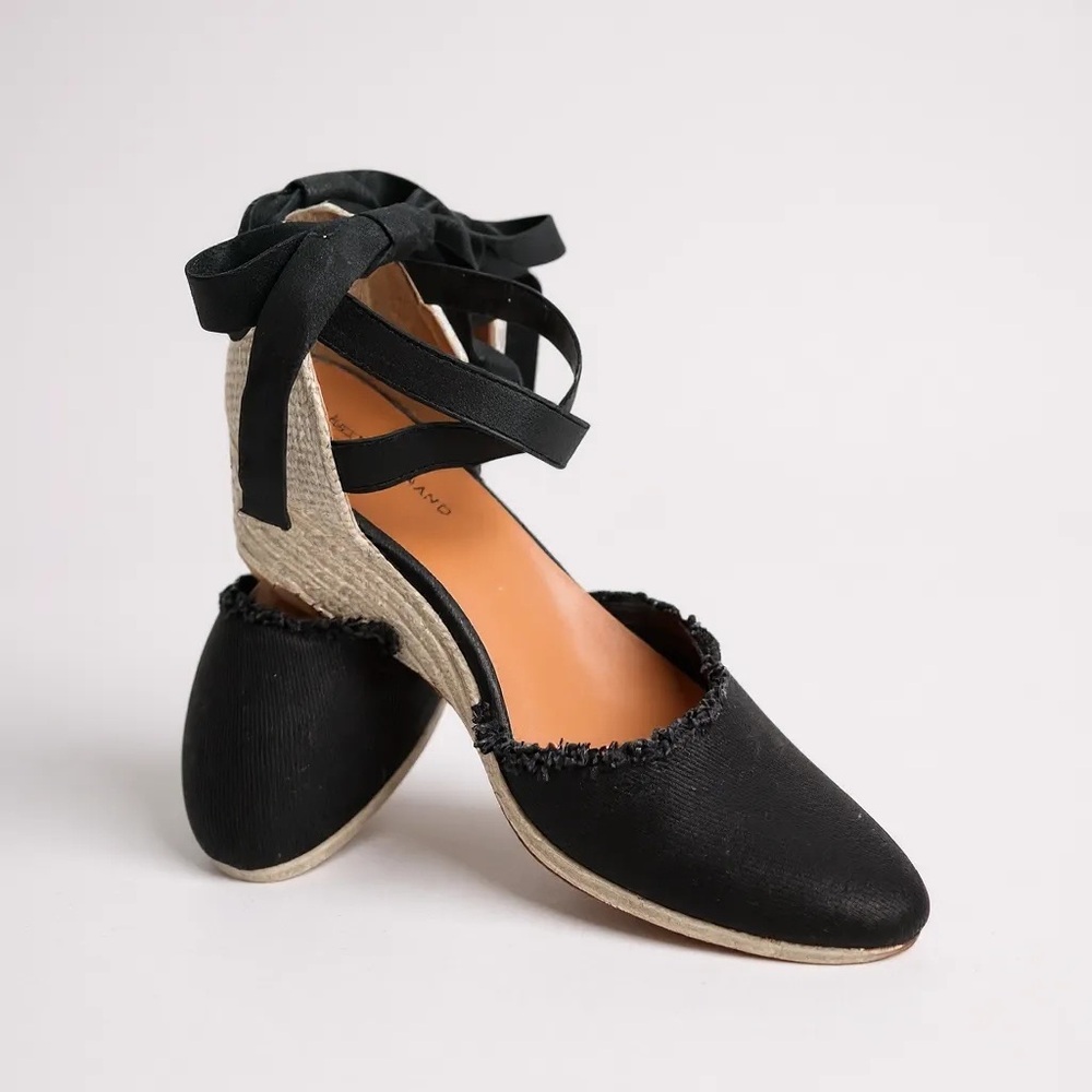 Women’s Lucky Brand Black Espadrille Wedges with Ribbon Tie. Size 7.5